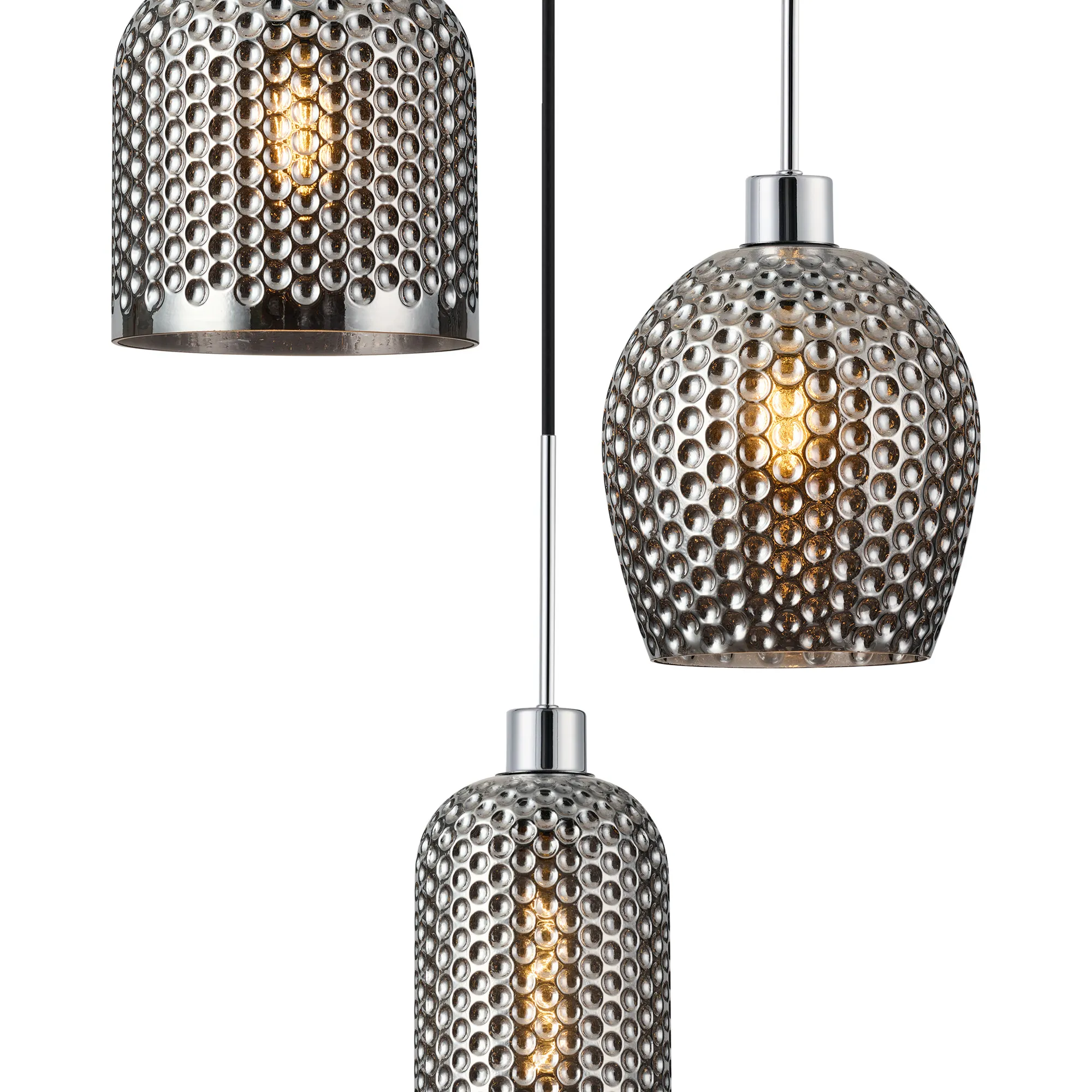 Lori 40cm Round Pendant, 3 Light Adjustable E27, Polished Chrome/Matt Grey Various Patterned & Wine Shades DK1280  Deco Lori Polished Chrome